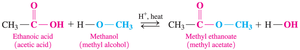 Esterification reaction between ethanoic acid and methanol