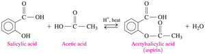 Synthesis of acetylsalicylic acid (aspirin) from salicylic acid and acetic acid