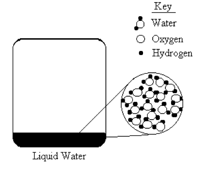 Particle-level diagram of liquid water