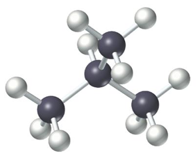 Ball-and-stick model of a branched-chain alkane