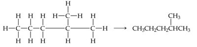 Structural formula and condensed formula for a branched alkane