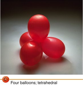 Four balloons representing tetrahedral geometry