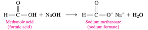 Neutralization of methanoic acid with NaOH to form sodium methanoate