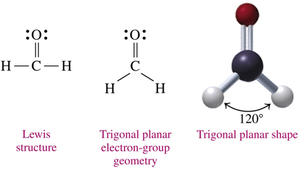 Lewis structure and trigonal planar geometry of H2CO