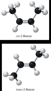 Cis-2-butene and trans-2-butene molecular models