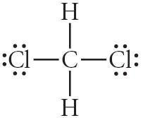 Lewis structure of CH2Cl2 with lone pairs on Cl
