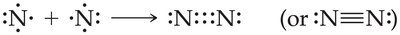 Lewis structure for N2 showing a triple bond