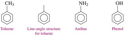 Line-angle structures for toluene, aniline, and phenol