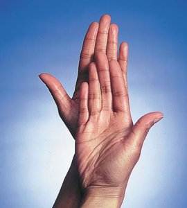 Superimposing hands to illustrate chirality