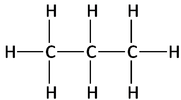 Structural formula of propane (C3H8)