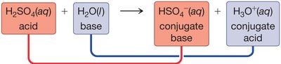 Conjugate acid-base pairs in H2SO4 and H2O reaction