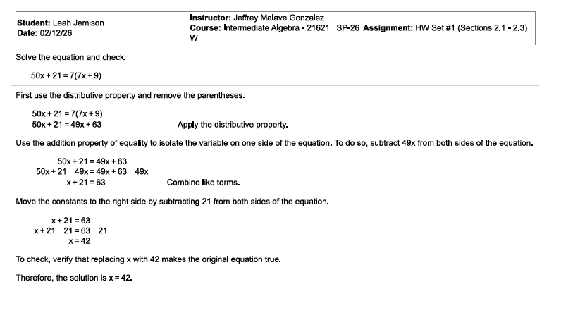 Step-by-step solution for linear equation