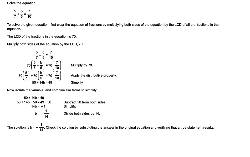 Step-by-step solution of a linear equation with fractions