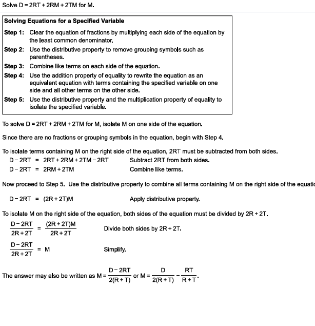 Step-by-step box for solving equations for a specified variable