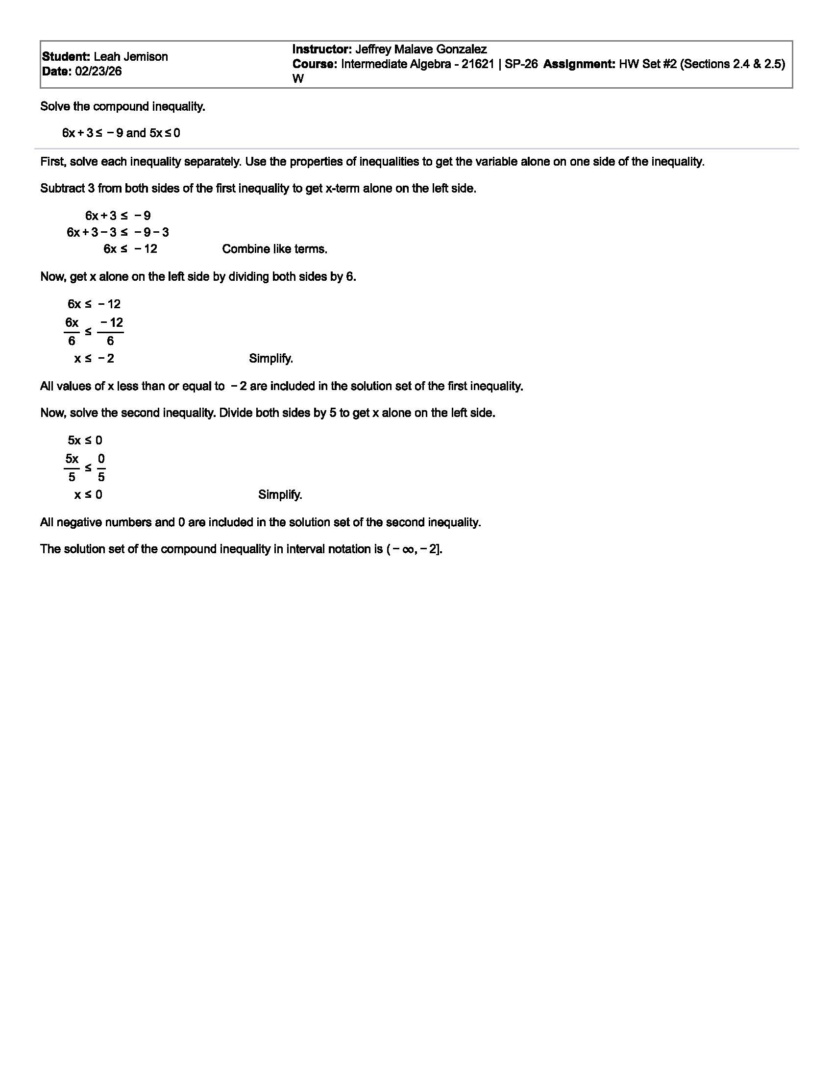 Step-by-step solution for compound inequalities