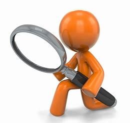 Person with magnifying glass representing careful review and assessment