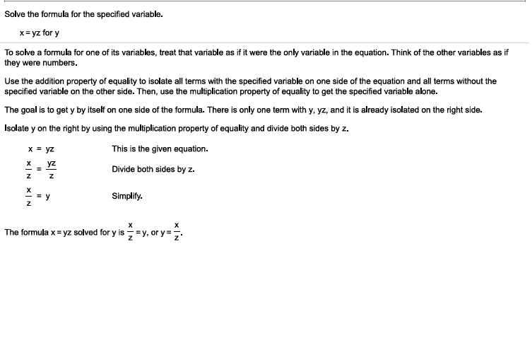 Step-by-step solution for solving x = yz for y