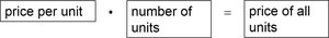 Formula for price per unit times number of units equals total price