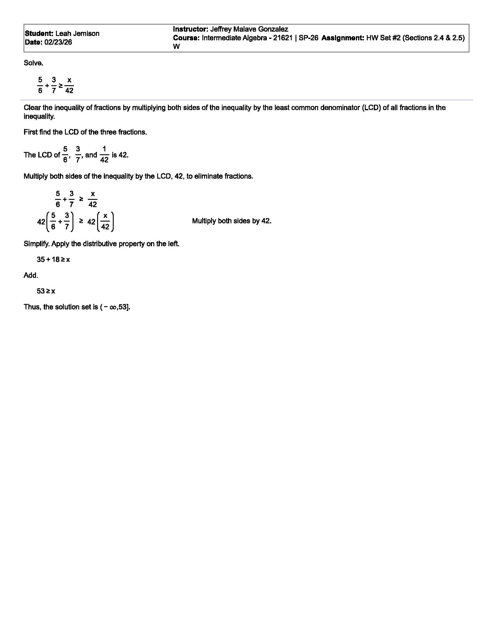 Fractional inequality solution steps