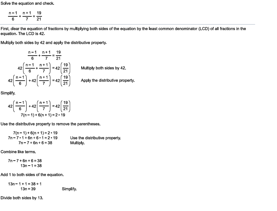 Step-by-step solution for clearing fractions and solving the equation