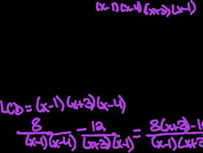 Adding and subtracting rational expressions with LCD