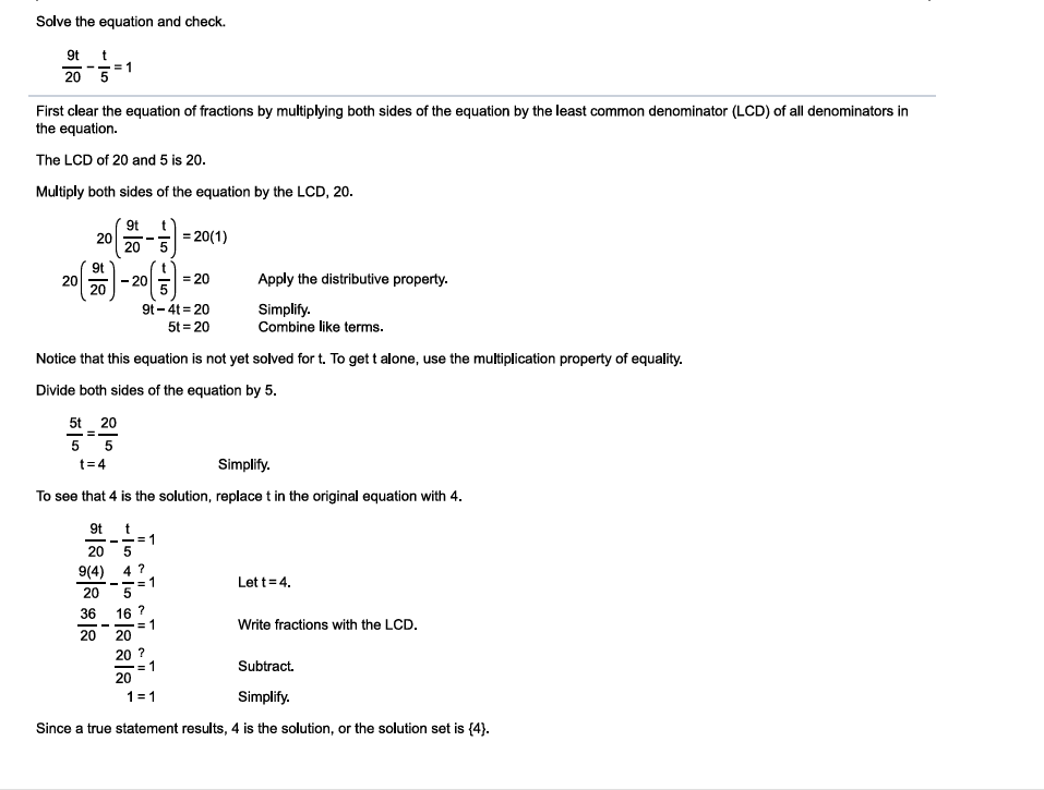 Step-by-step solution of a linear equation with fractions