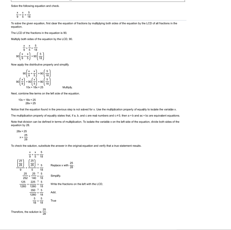 Step-by-step solution of a linear equation with fractions