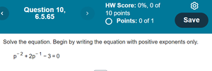 Equation with negative exponents from homework