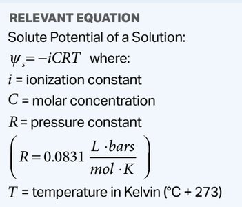 Equation for solute potential of a solution
