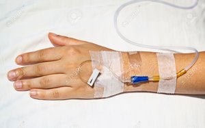 Cannula inserted into a vein for IV fluids