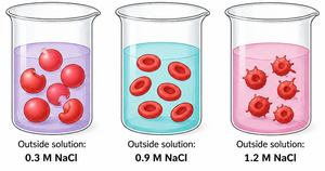 Red blood cells in different NaCl concentrations
