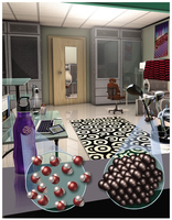 Water molecules and carbon atoms in a room