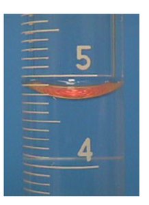 Graduated cylinder showing meniscus for measurement