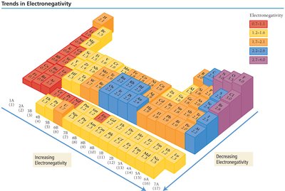 Periodic table showing electronegativity trends