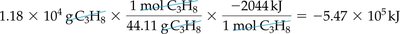 Final calculation for heat evolved from propane combustion