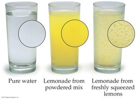 Pure water, lemonade from powdered mix, lemonade from freshly squeezed lemons