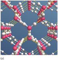 Ice crystal lattice structure showing hydrogen bonding
