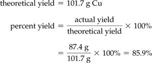 Percent yield calculation for copper