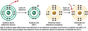 Formation of sodium and chloride ions by electron transfer