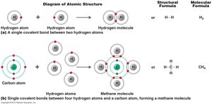 Single covalent bonds in methane molecule