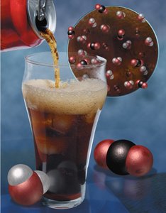 Pouring soda with molecular model