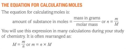 Table comparing moles for oxygen atoms, molecules, and ozone