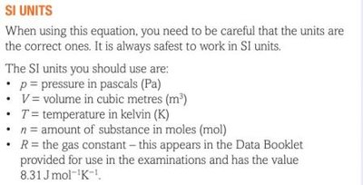 SI units for ideal gas equation