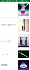 Table of evidence for a chemical reaction
