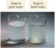 Soap in pure water vs. hard water: precipitation of soap scum