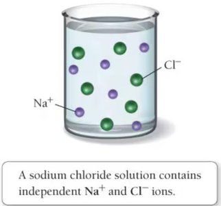 NaCl solution showing independent Na+ and Cl- ions