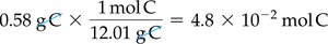 Calculation for converting grams of carbon to moles