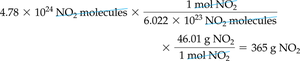 Calculation for converting NO2 molecules to grams