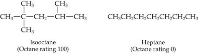Structures of isooctane and heptane