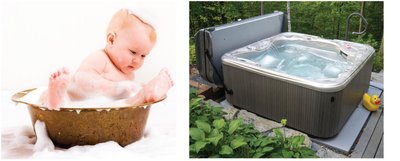 Comparison of heat and temperature using a baby in a tub and a hot tub
